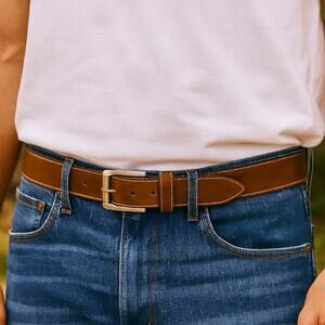 Men's SZ 38 Genuine Leather Belt Brown Silver Buckle NWOT